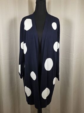Chico’s Blue White Polka Dot Long Cardigan Size 2 Large